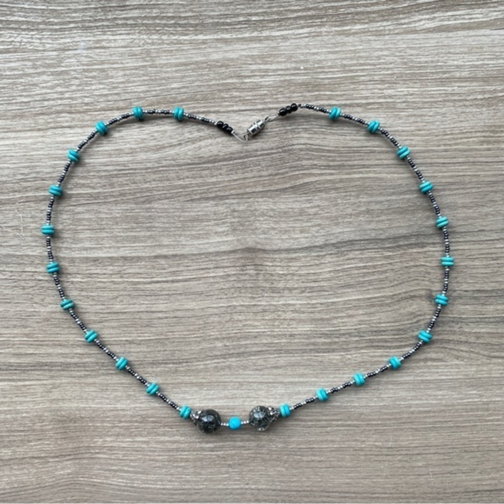 🔜 
Beaded Necklace with Faux Turquoise and Glass